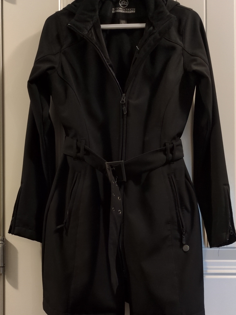 Stormtech Black Belted Trench Coat with Hood And Zip Pockets